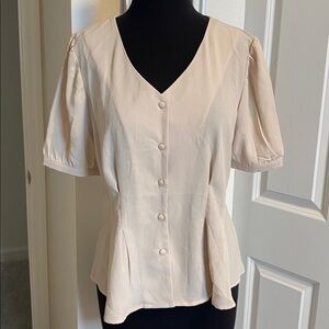 Chic Cream V-Neck Women's Blouse